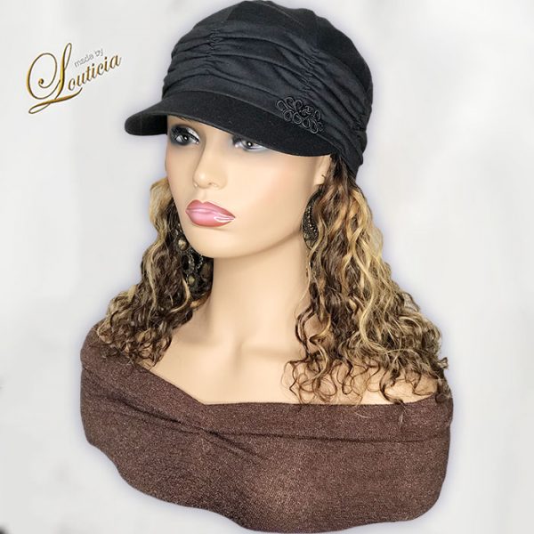 Black Hat With Mixed Color Straight Hair Attached