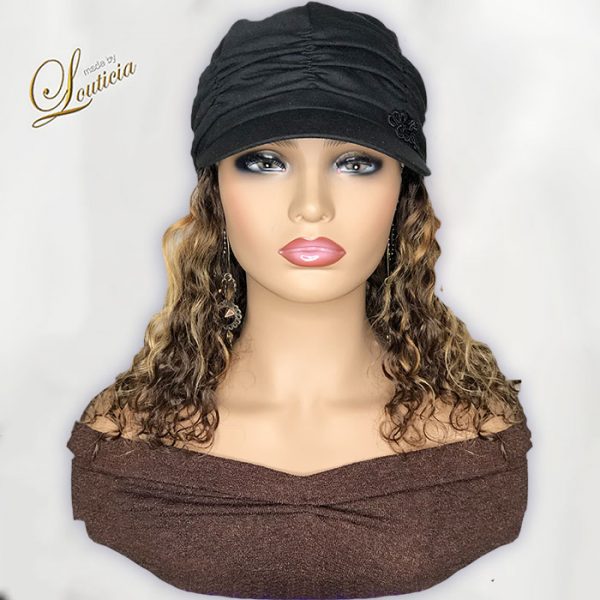 Black Hat With Mixed Color Straight Hair Attached