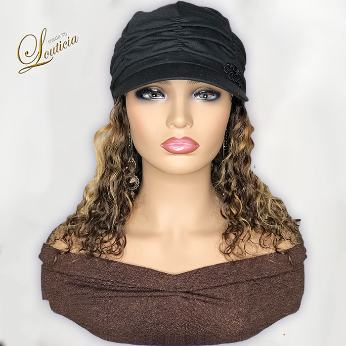 Black Hat With Mixed Color Wavy Hair 