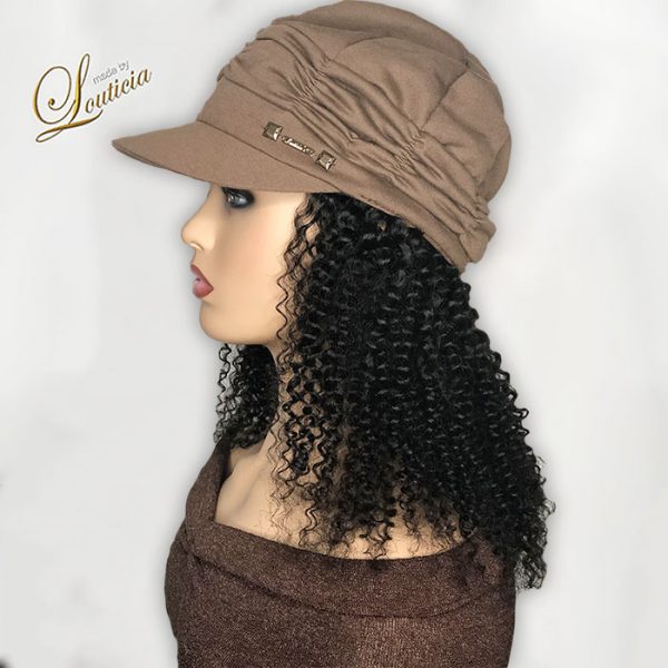 Brown Hat With Black Kinky Curly Hair Attached