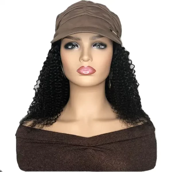 Brown Hat With Black Kinky Curly Hair Attached