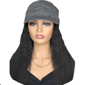 Gray Hat With Black Textured Hair Attached