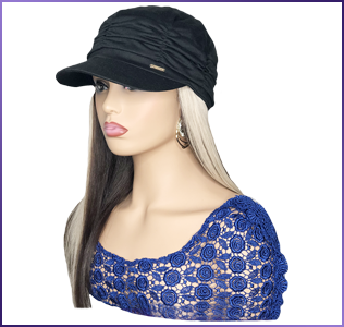 Black Hat With Blonde & Brown Hair Color Attached