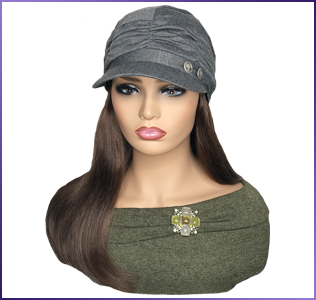 Gray Hat With Tricolor Hair Color Attached