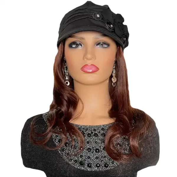 Black Hat With Straight 16" Indian Copper Hair Attached