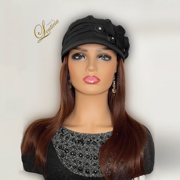 Black Hat With Straight 16" Indian Copper Hair Attached