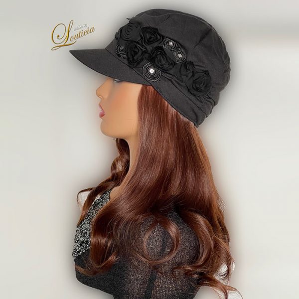 Black Hat With Straight 16" Indian Copper Hair Attached