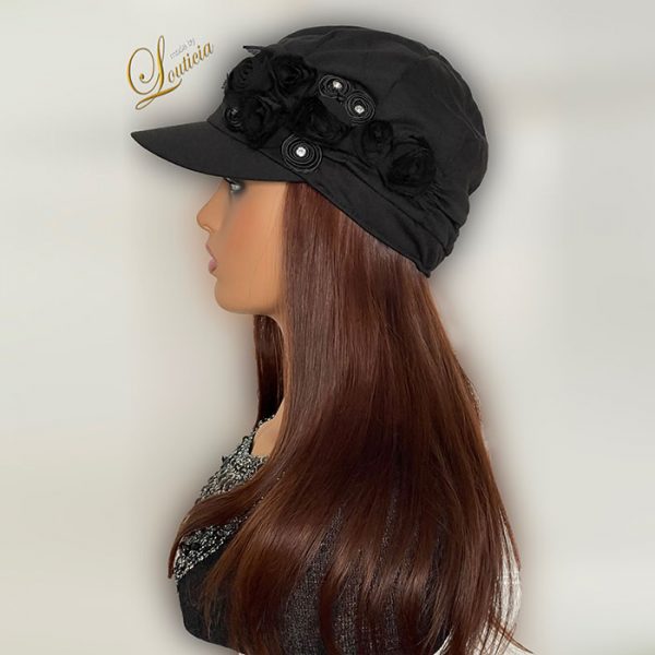 Black Hat With Straight 16" Indian Copper Hair Attached