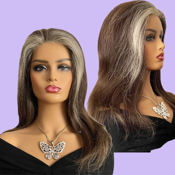Classy Gray Front Prosthesis Wig 18"
