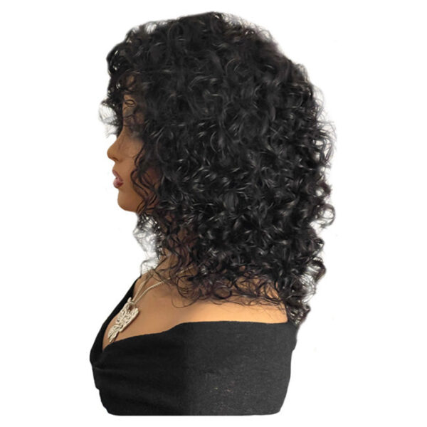 12 inch Black Curly Human Hair Wig - side view