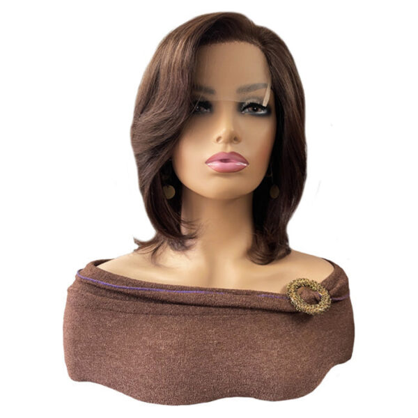 12 inch Brown Human Hair Cranial Prosthetic Wig with Highlights