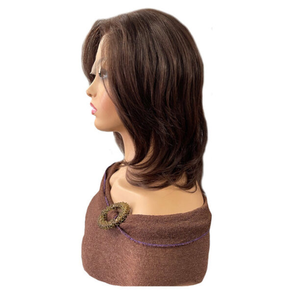 12 inch Brown Human Hair Cranial Prosthetic Wig with Highlights - side view 1