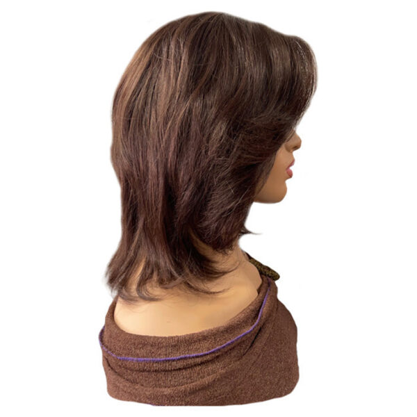 12 inch Brown Human Hair Cranial Prosthetic Wig with Highlights - side view 2