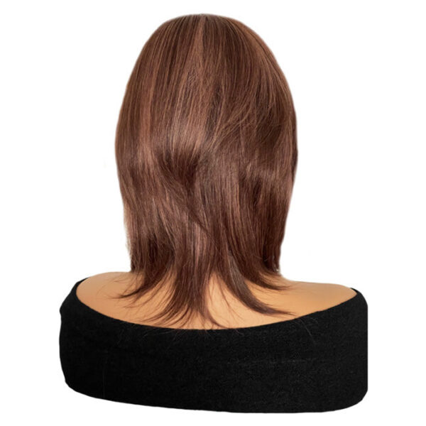 12 inch Razor End Reddish Brown Human Hair Cranial Prosthetic Wig with Highlights