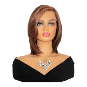 12 inch Razor End Reddish Brown Human Hair Cranial Prosthetic Wig with Highlights