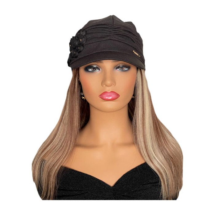 Black Hat with 16 inch Blonde & Brown Hair Attached