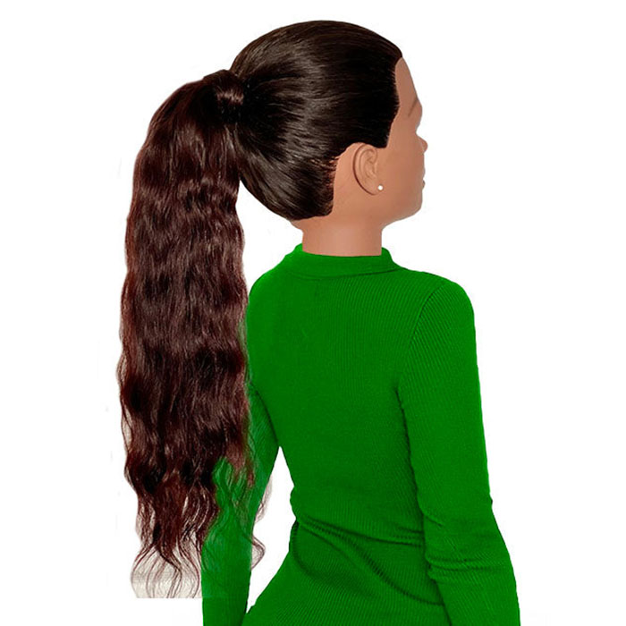 Dark Auburn Indian Hair Wavy Ponytail