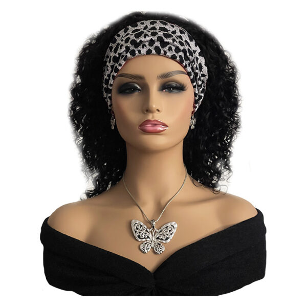 Cheetah Headband Wig 12 inch Curly Black Human Hair Wig