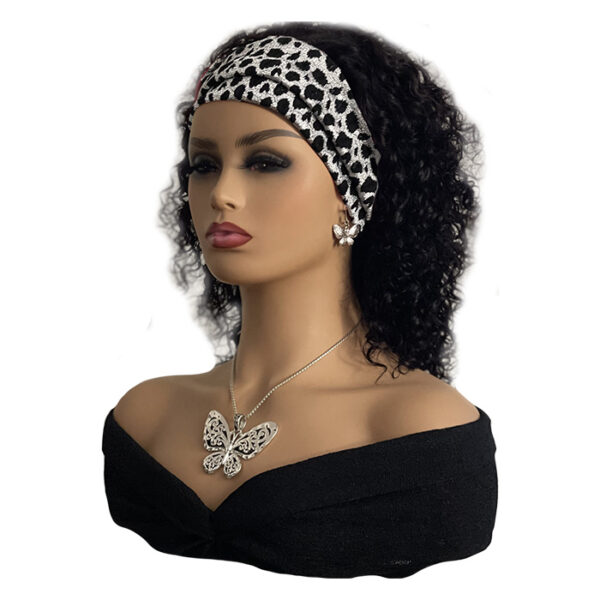 Cheetah Headband Wig 12 inch Curly Black Human Hair Wig