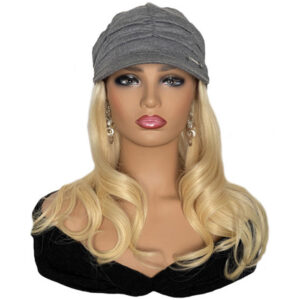 Gray Hat with 16 inch Straight Blonde Hair Attached