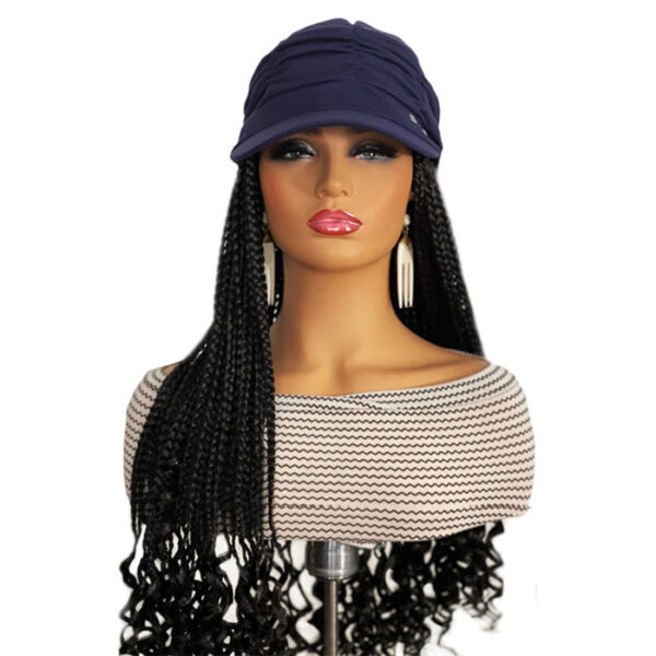 Navy Hat with 22" Synthetic Black Braids Attached