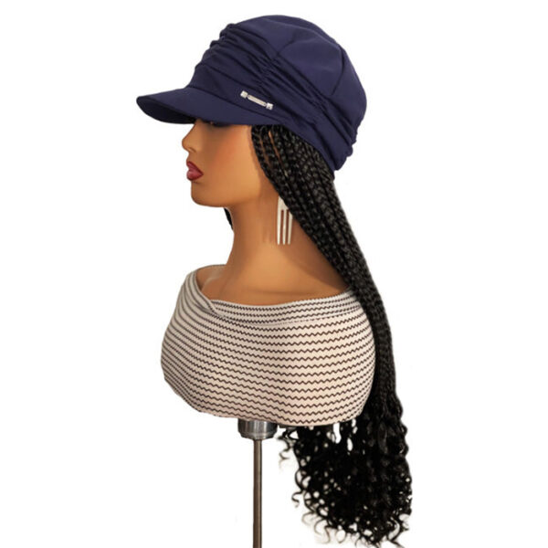 Navy Hat with 22" Synthetic Black Braids Attached
