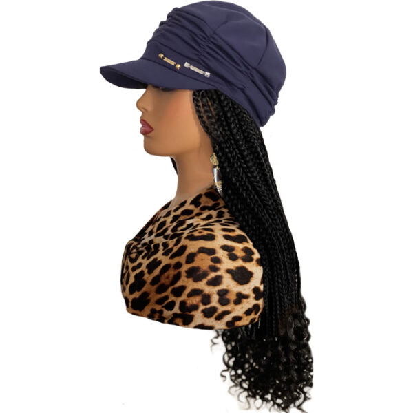 Navy Fashion Hat with 20" Synthetic Black Braids Attached