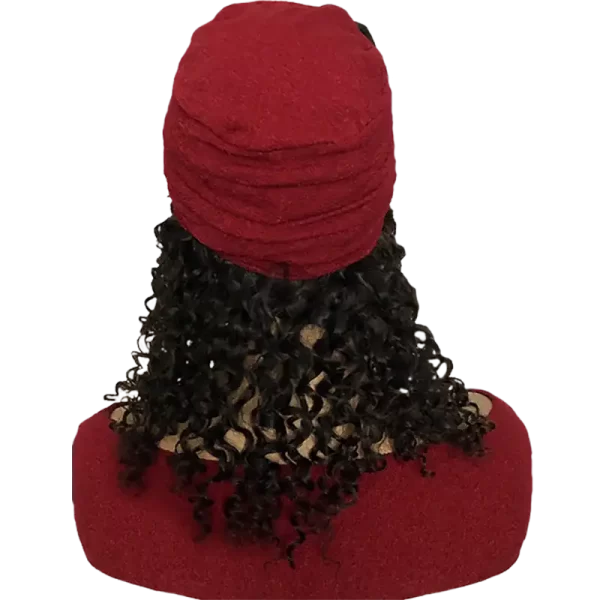 Women’s Red Fashion Chemo Turban with 100% Human Hair Attached