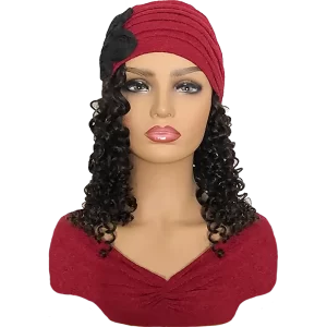 Women’s Red Fashion Chemo Turban with 100% Human Hair Attached