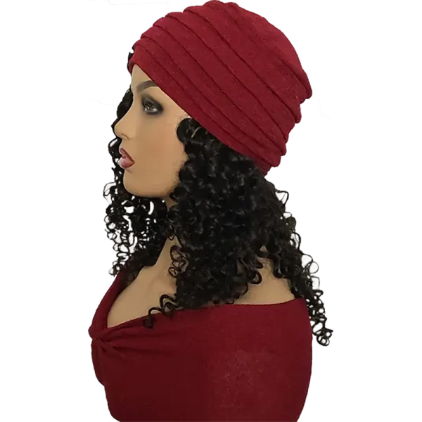 Women’s Red Fashion Chemo Turban with 100% Human Hair Attached