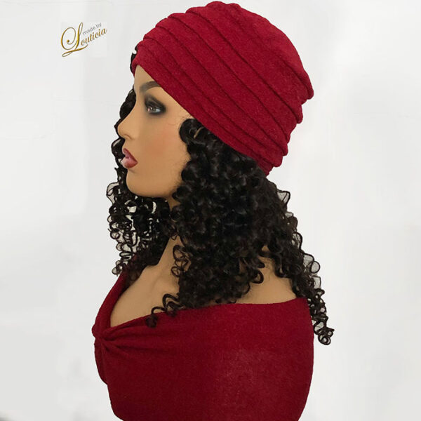 Women’s Red Fashion Chemo Turban with 100% Human Hair Attached