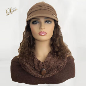 Tan Chemo Cap with Hair Attached For Cancer Patients