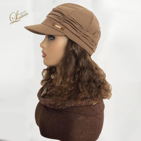Tan Chemo Cap with Hair Attached For Cancer Patients