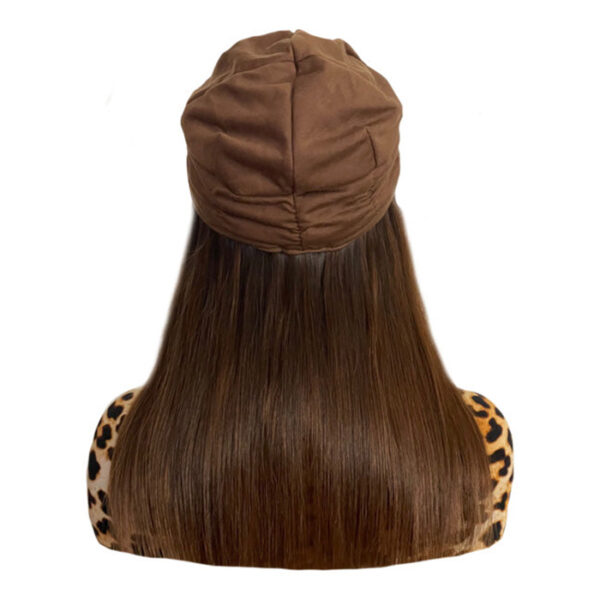 Tan Hat with 16 inch Straight Brown Hair Attached