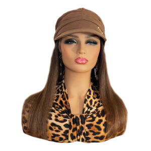 Tan Hat with 16 inch Straight Brown Hair Attached