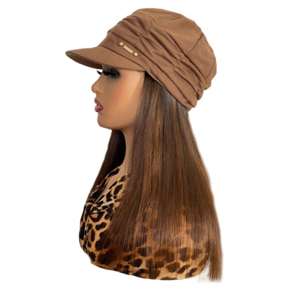 Tan Hat with 16 inch Straight Brown Hair Attached