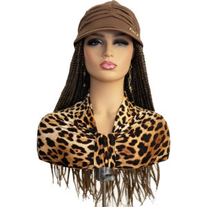 Tan Fashion Hat with 20" Synthetic Brown Braids Attached