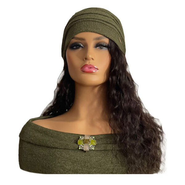 Women's Sage Turban with 16" Black Straight Hair Attached