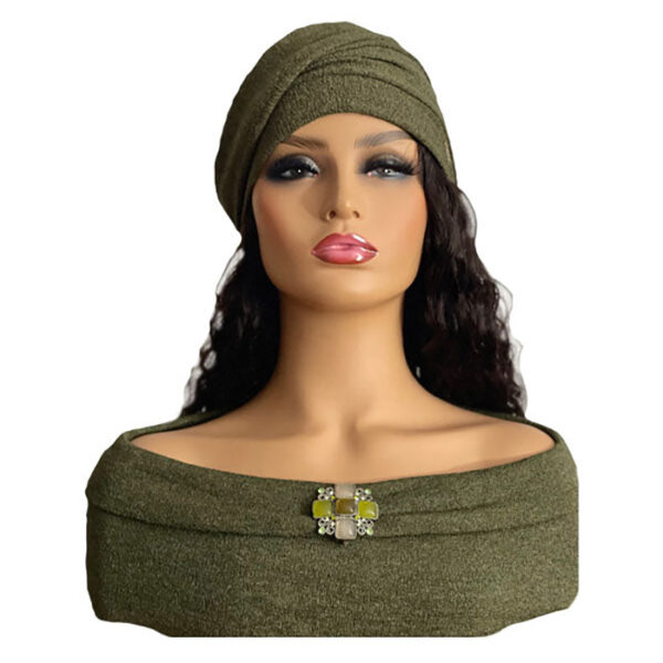 Women's Sage Turban with 16" Black Straight Hair Attached