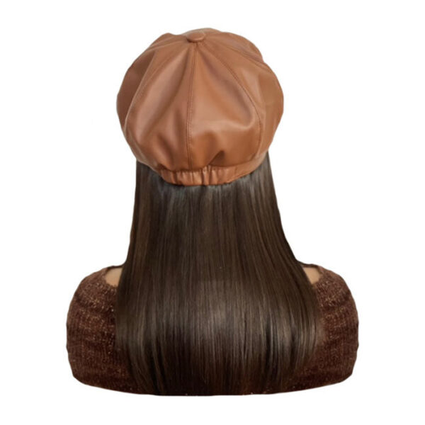 Tan Vegan Leather Hat with 16 inch Dark Brown Hair Attached