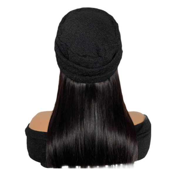 Women's Black Turban with 16" Black Straight Hair Attached