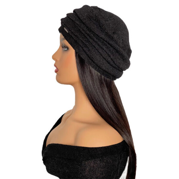 Women's Black Turban with 16" Black Straight Hair Attached